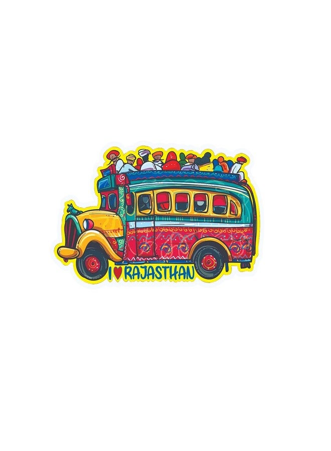 GIFTMEBAZAR Gift Me Bazar Rajasthani Bus Fridge Magnet for Home & Office Decor | Rajasthani Theme Magnet | Kitchen Decor Items - Image 1